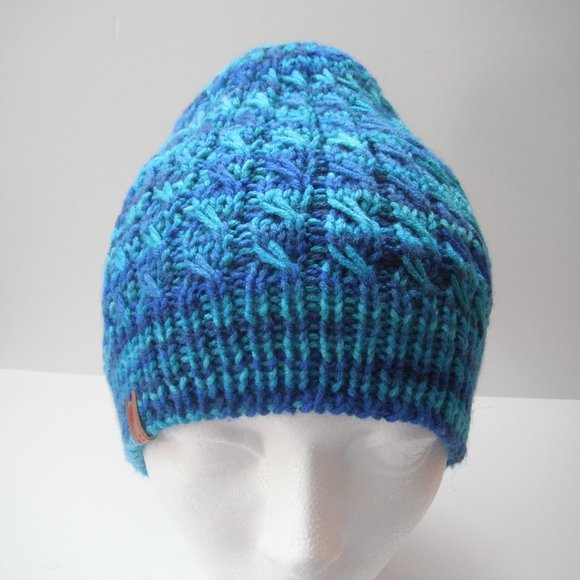 Hand Knitted Hat Toque Adult Size - L-M Acrylic Blue - 027 Hand knit by me - Picture 4 of 8